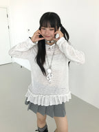 Sheer Embroidered Stripe Long Sleeve Top oliviroa オリヴィオラ