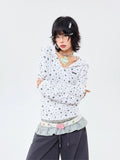 Star Wing Print Hooded Long Sleeve Fitted Top oliviroa オリヴィオラ