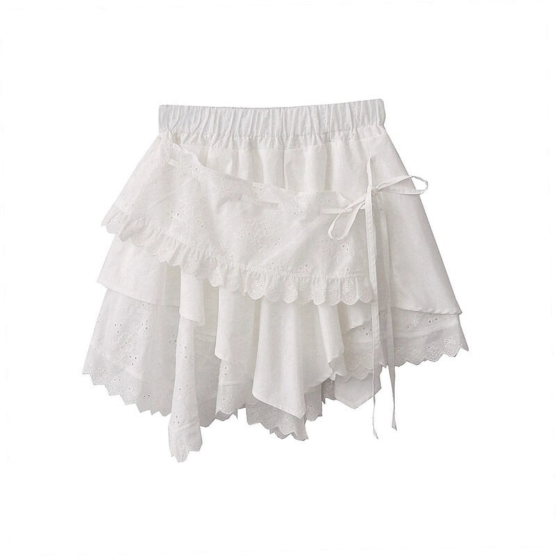 Asymmetric Embroidered Lace Mini Skirt OLA039