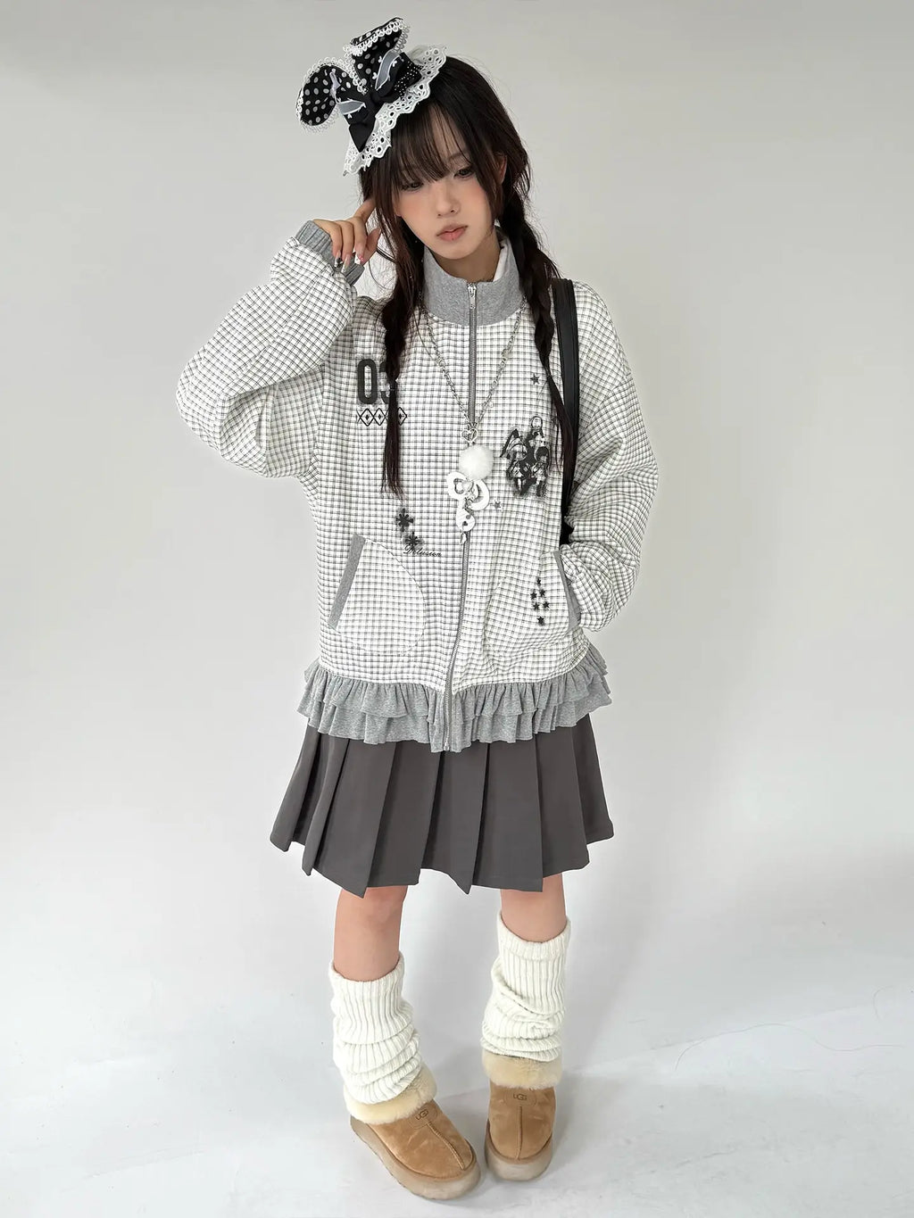 Graphic Plaid Ruffle Jacket OL2383