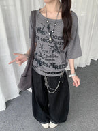 Vintage Stripe Drawstring Shoulder T-Shirt oliviroa オリヴィオラ