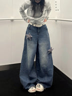 Star Patch Washed Barrel Leg Jeans oliviroa オリヴィオラ