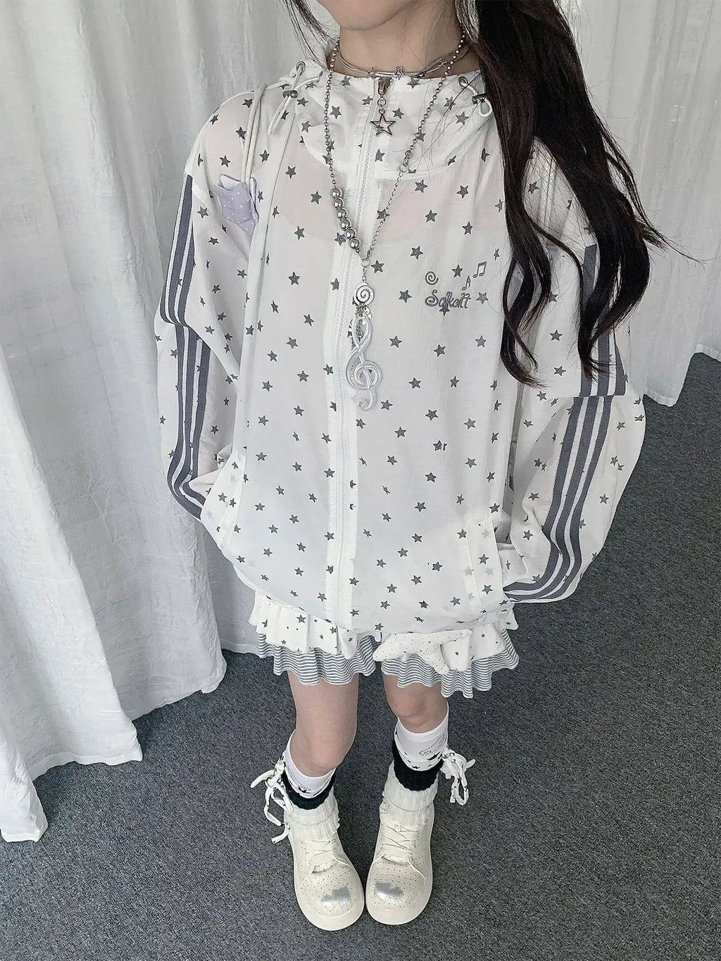 Star Print Hooded Sun Jacket OL2288