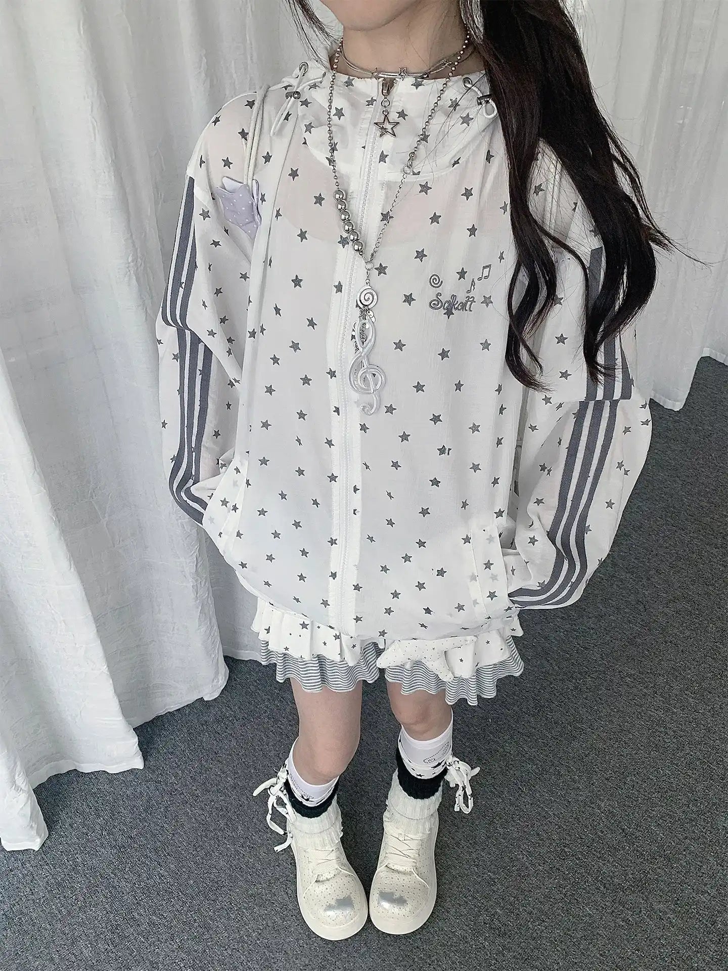 Star Print Hooded Sun Jacket OL2288