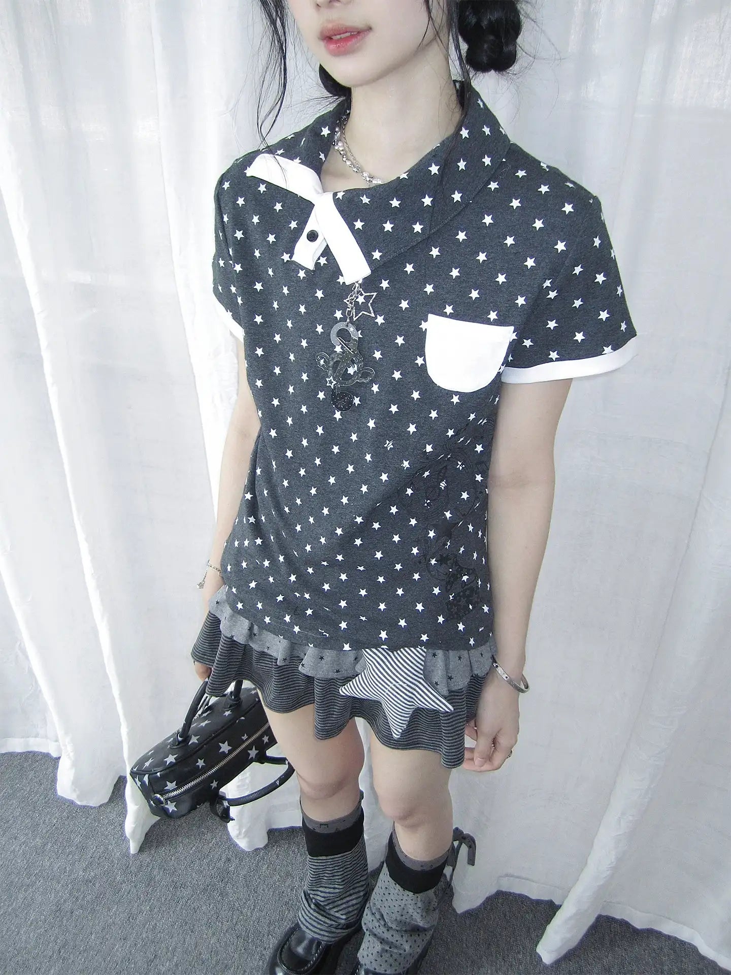 Allover Star Asymmetric Polo Tee oliviroa オリヴィオラ