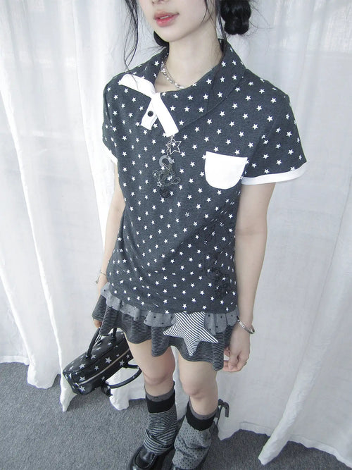 Allover Star Asymmetric Polo Tee oliviroa オリヴィオラ