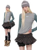 Contrast Stripe Cutout Shoulder T Shirt oliviroa オリヴィオラ