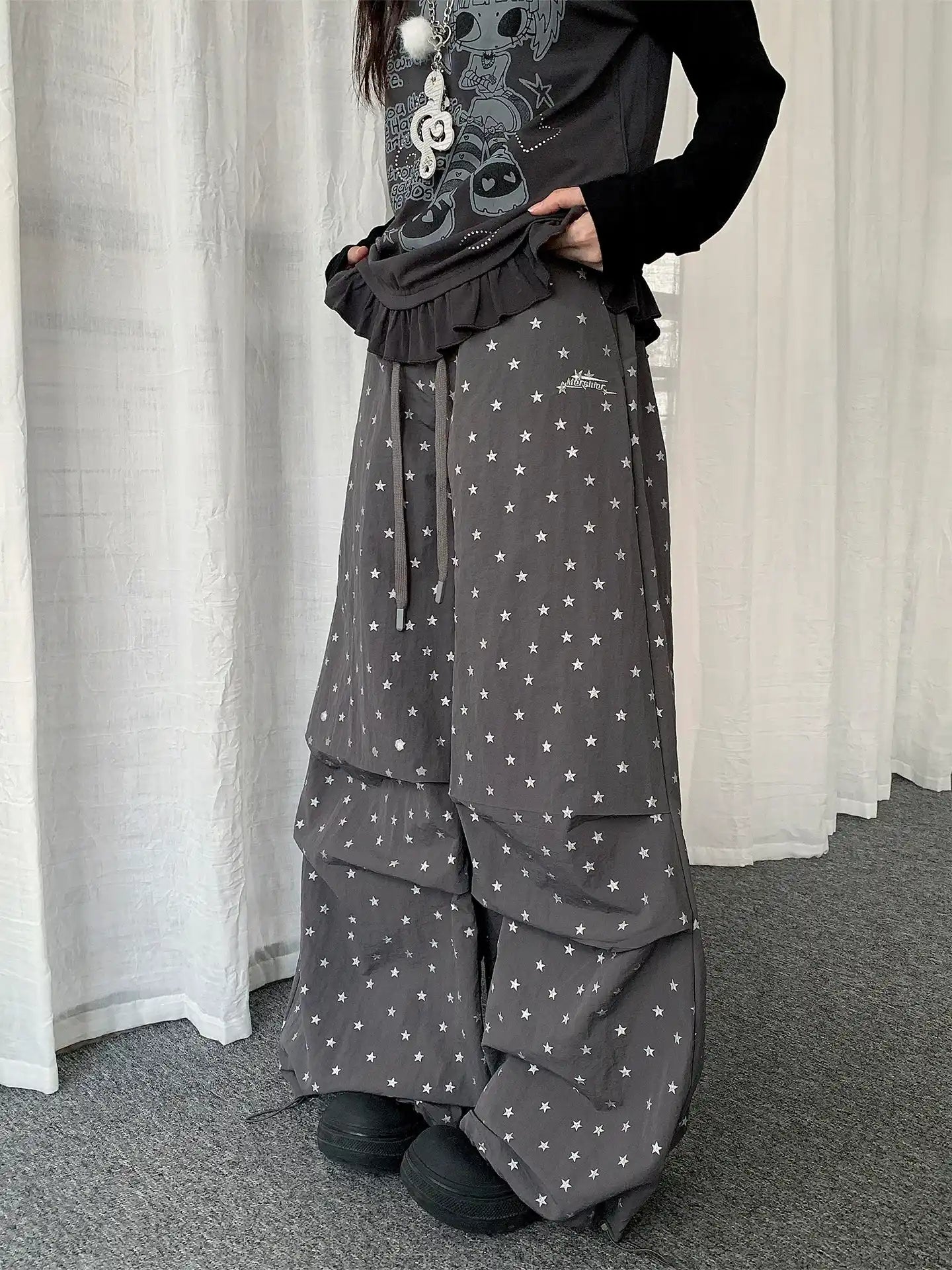 Vintage Star Print Pleated Cargo Pants oliviroa オリヴィオラ