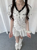 Star Print Angel Wing V Neck T-Shirt oliviroa オリヴィオラ