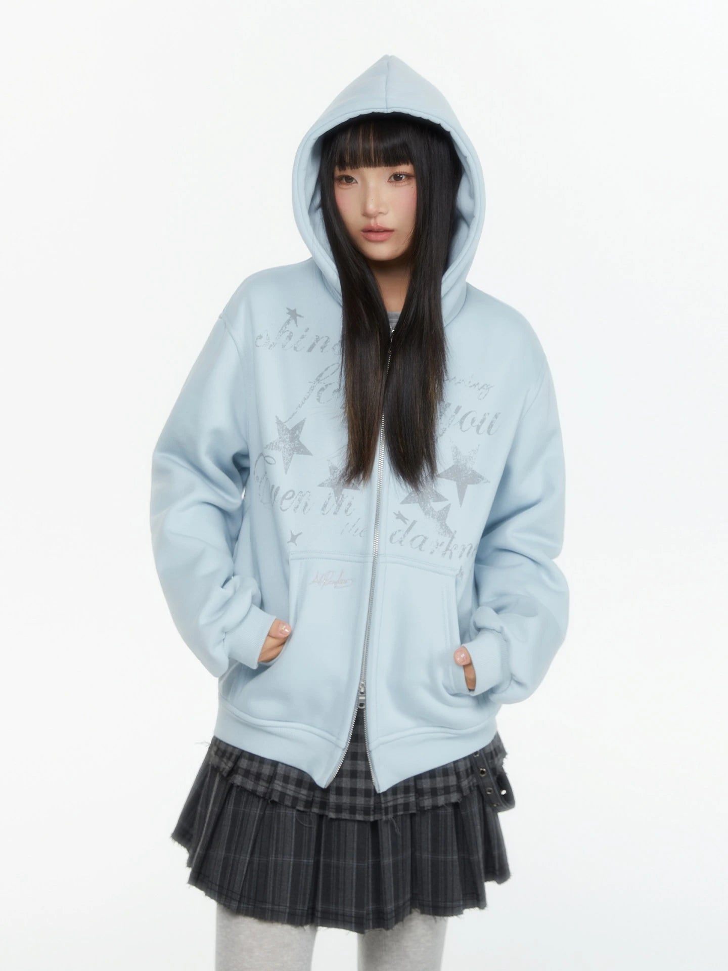 Embroidered Double Zip Oversized Hoodie oliviroa オリヴィオラ