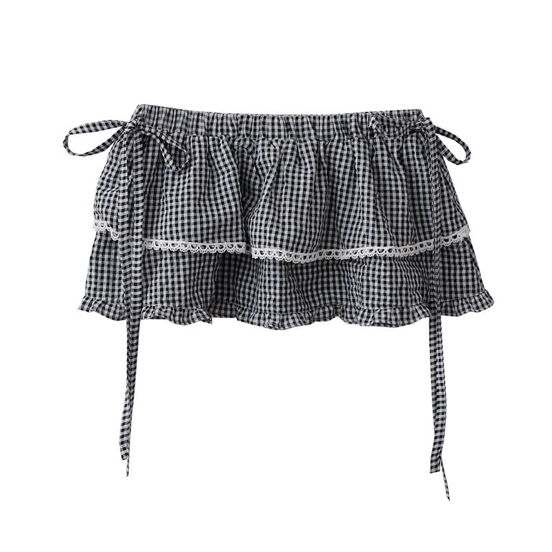 Plaid Tiered Ruffle Wrap Skirt OLA036