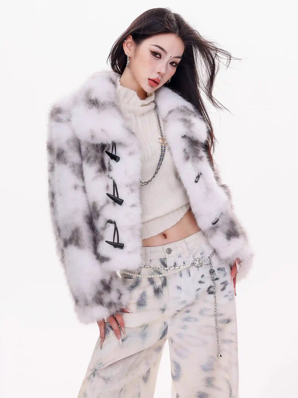 Plush Faux Fur Knit Jacket in Soft Grey   OL1990