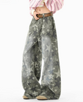 Retro Star Print Wide Cargo Denim Pants oliviroa オリヴィオラ