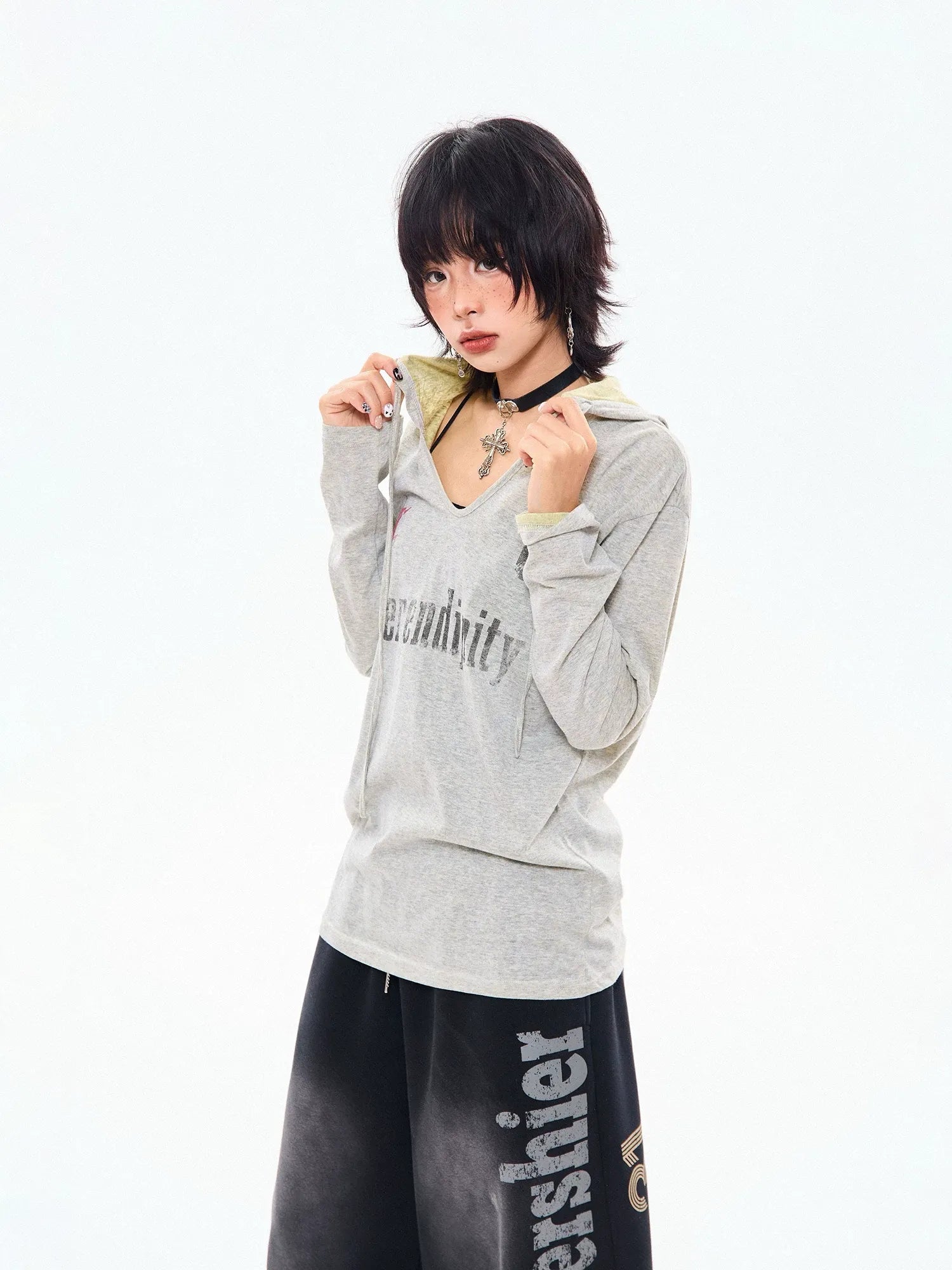 Vintage Letter Print Hooded Lightweight Tee OL2271