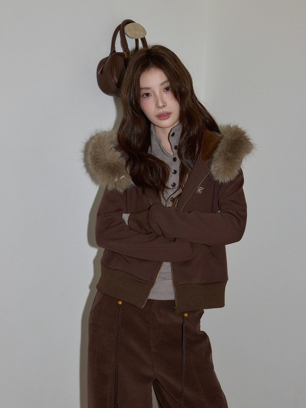 ハイネックリブカットソー グレー