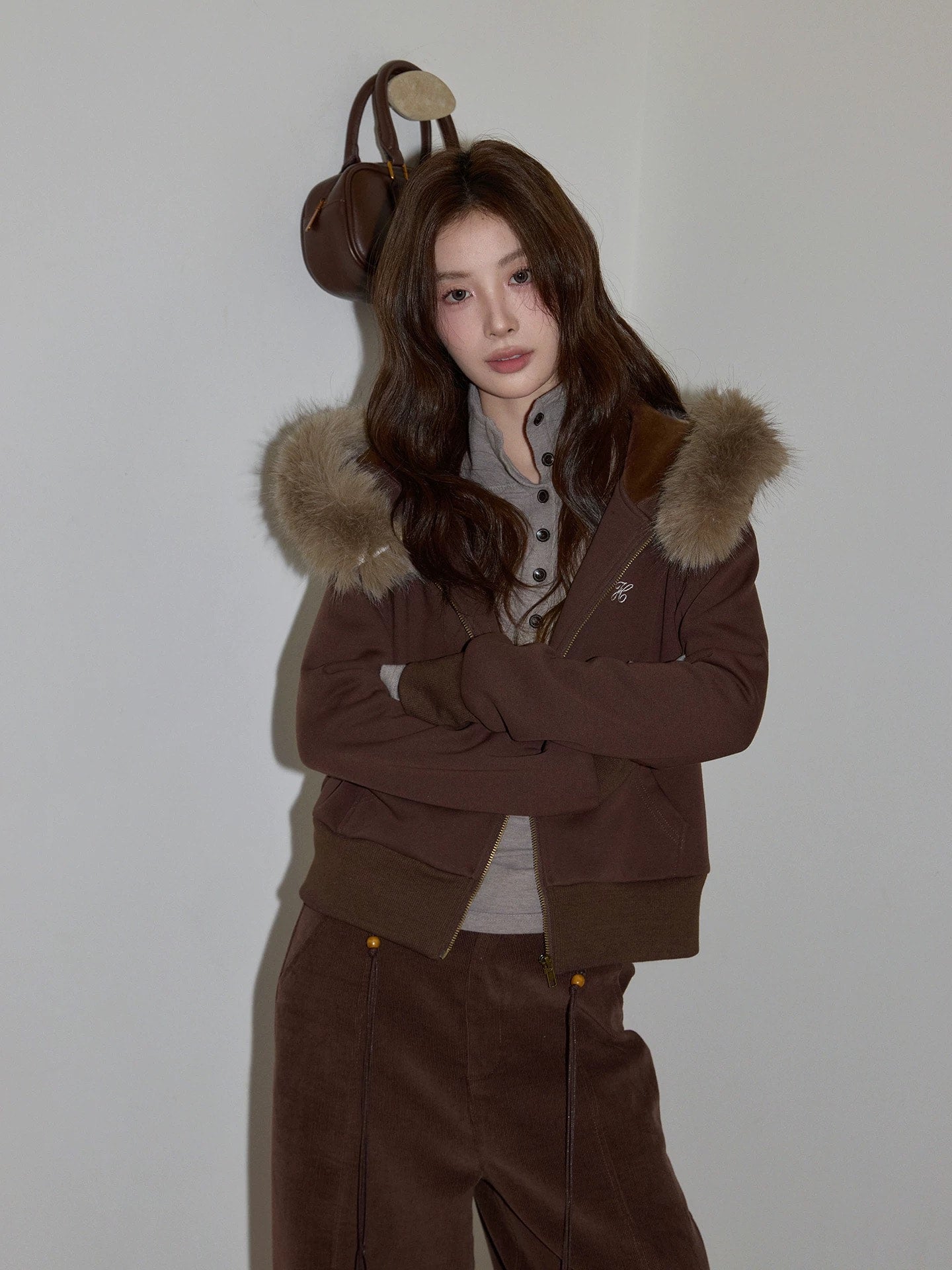 ハイネックリブカットソー グレー