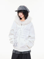 Off-White Cartoon Embroidered Faux Fur Parka