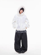 Off-White Cartoon Embroidered Faux Fur Parka