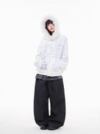 Off-White Cartoon Embroidered Faux Fur Parka