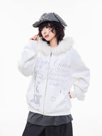 Off-White Cartoon Embroidered Faux Fur Parka