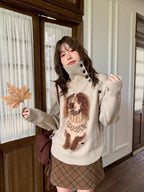 犬柄ボタンネックセーター 2WAYニット