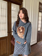 犬柄ボタンネックセーター 2WAYニット