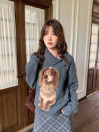 犬柄ボタンネックセーター 2WAYニット