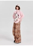 ハーフジップうさぎニットプルオーバー