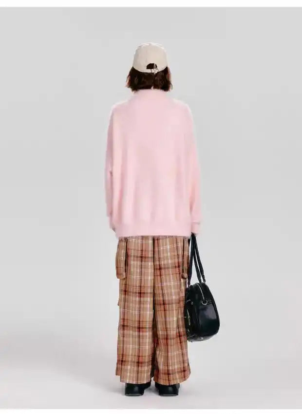 ハーフジップうさぎニットプルオーバー