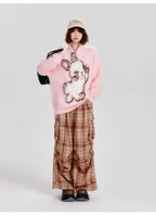 ハーフジップうさぎニットプルオーバー