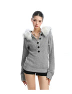 ファー付きフード付きニットウエストシェイプ