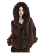 ブラウンファー カーディガン フーディ おしゃれ