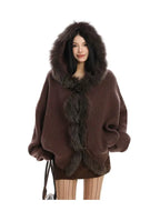 ブラウンファー カーディガン フーディ おしゃれ