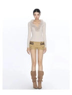 フェザーニットy2kVネックトップス