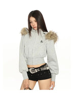 ボリュームファーフードショートジップパーカーy2k