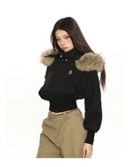 ボリュームファーフードショートジップパーカーy2k