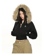 ボリュームファーフードショートジップパーカーy2k