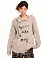 グレー刺繍ハイネックジップニット