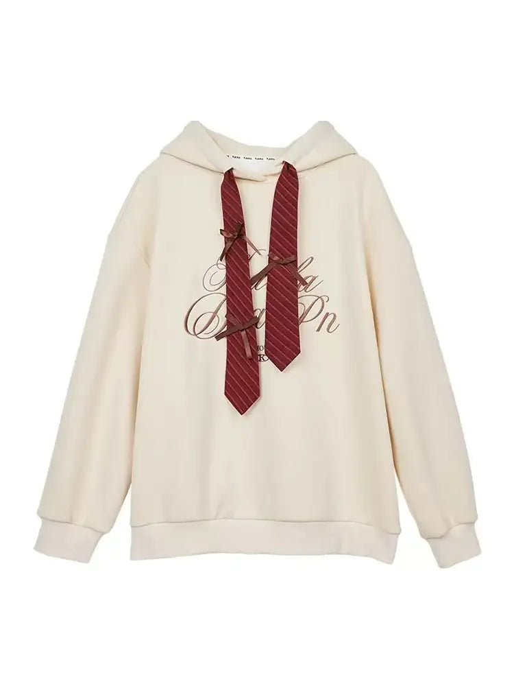 リボン付き刺繍フーディ
