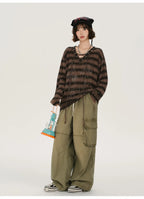 レトロムードVネックストライプロングT    OL1889