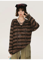 レトロムードVネックストライプロングT    OL1889