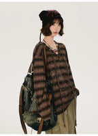 レトロムードVネックストライプロングT    OL1889