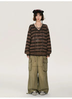 レトロムードVネックストライプロングT    OL1889