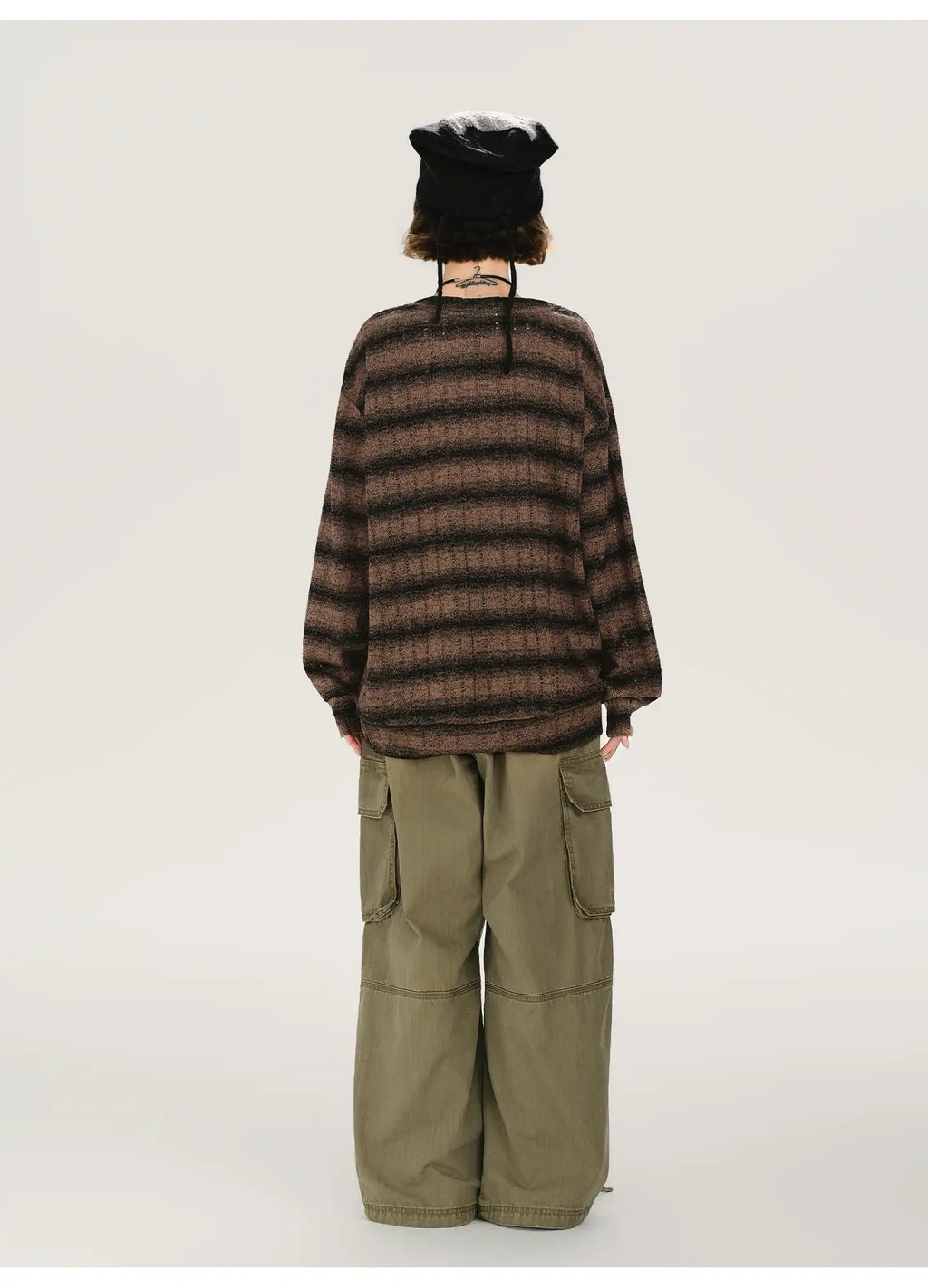 レトロムードVネックストライプロングT    OL1889