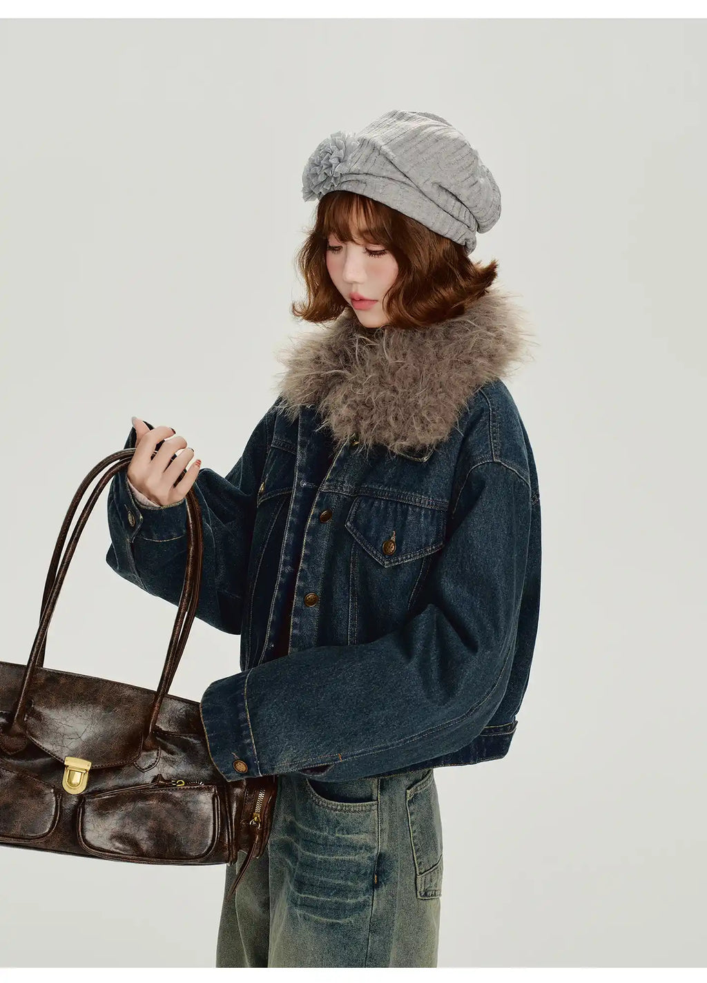 取り外しファー付きデニムショートジャケット    OL1890