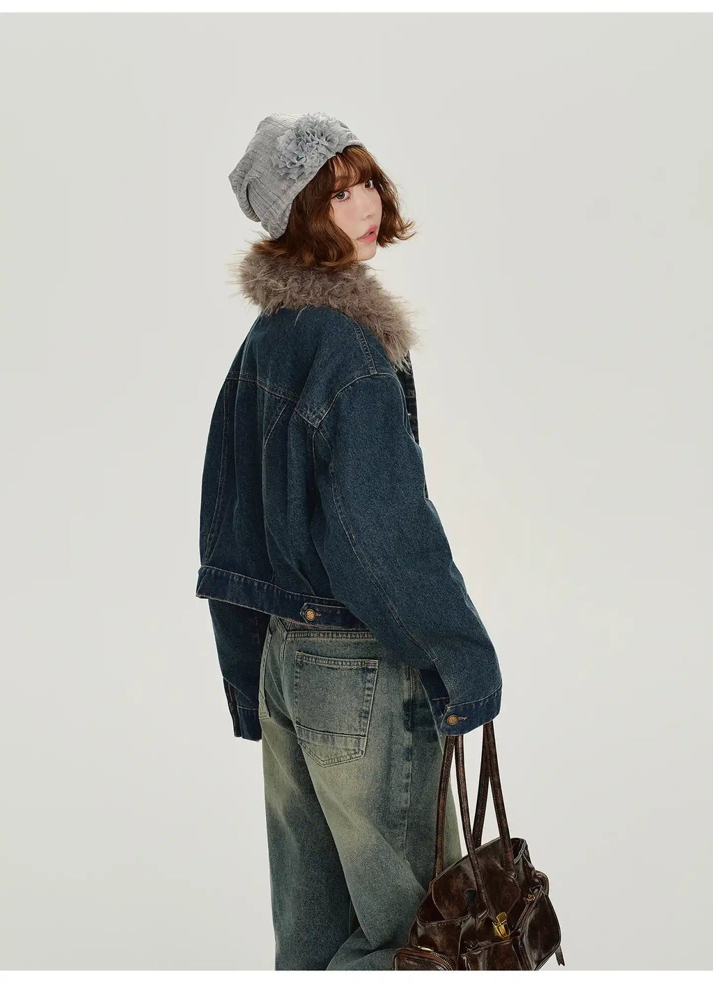 取り外しファー付きデニムショートジャケット    OL1890