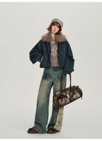 取り外しファー付きデニムショートジャケット    OL1890