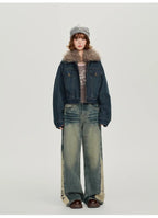 取り外しファー付きデニムショートジャケット    OL1890