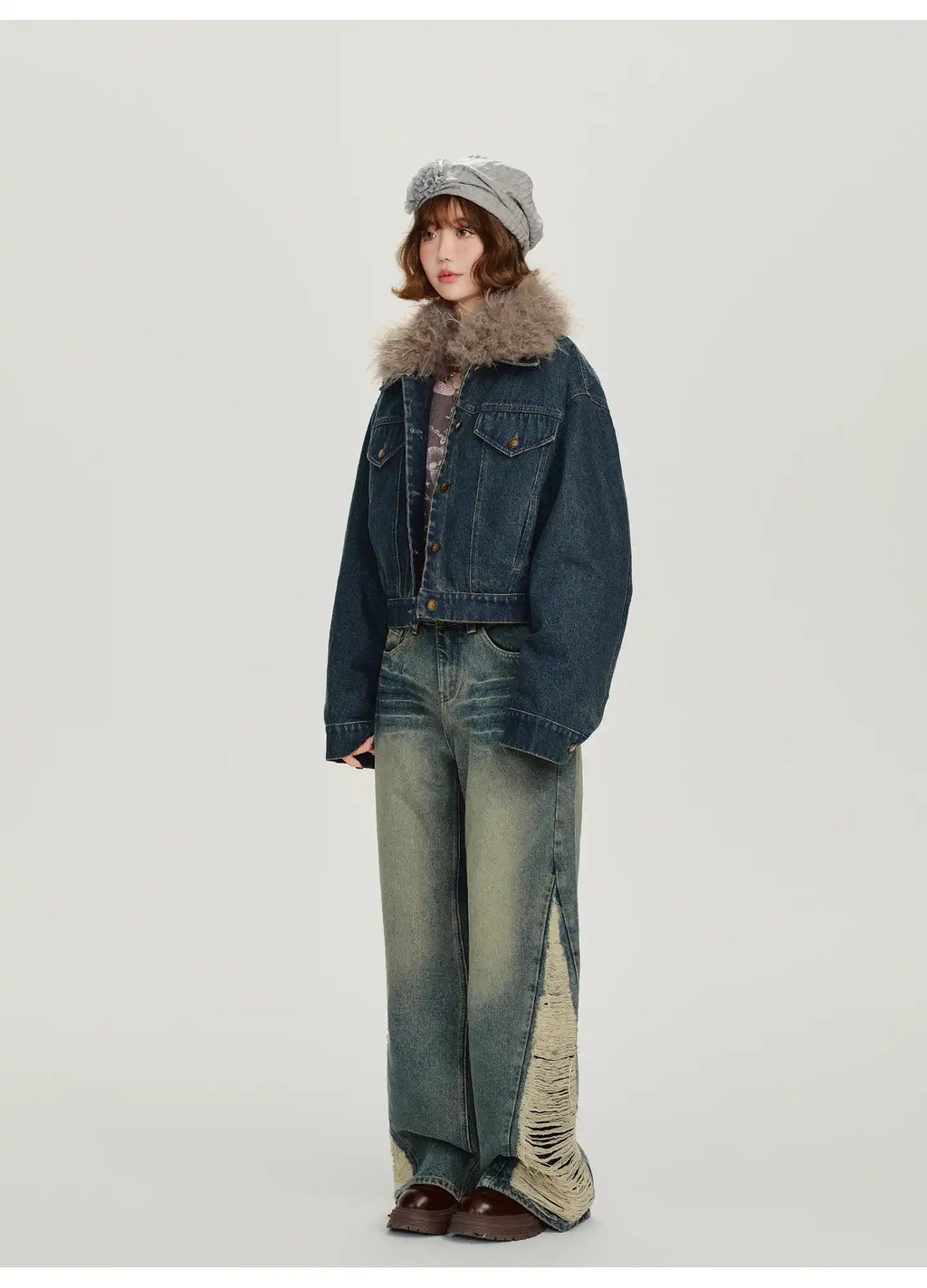 取り外しファー付きデニムショートジャケット    OL1890