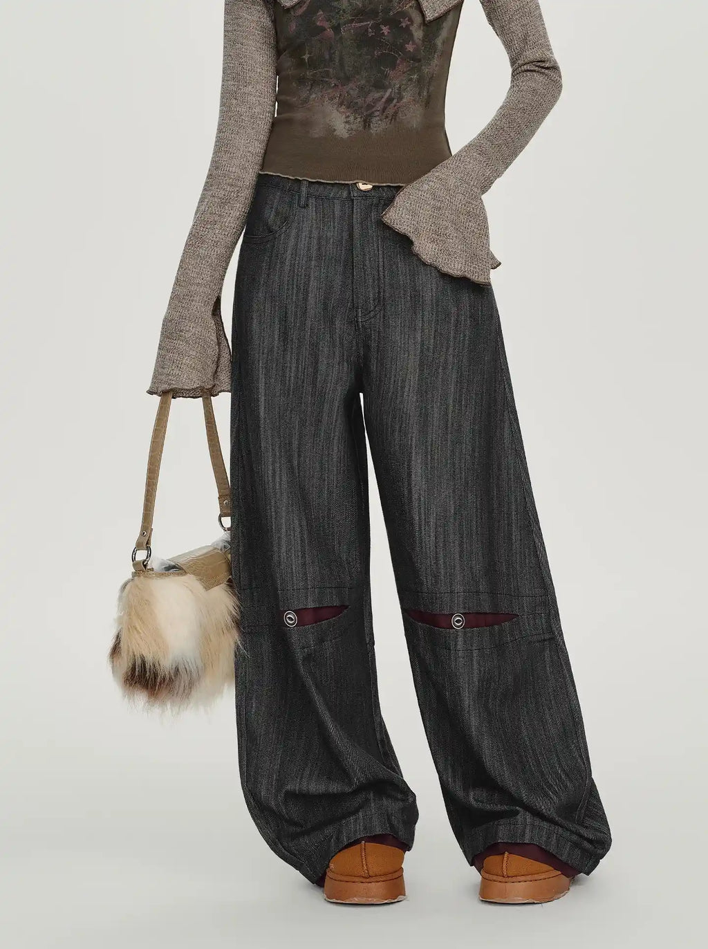 配色ステッチのストライプワイドパンツ    OL1891